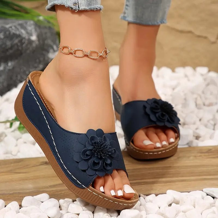 Amber | Orthopedic Sandals with Flower Detail and Perforated Upper