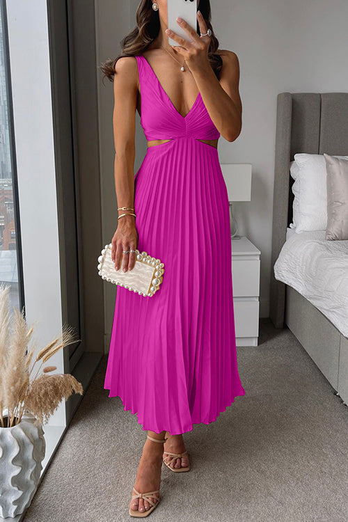 Annette | Wedding Guest Midi Dress with Deep V Neck and Cutout Waist