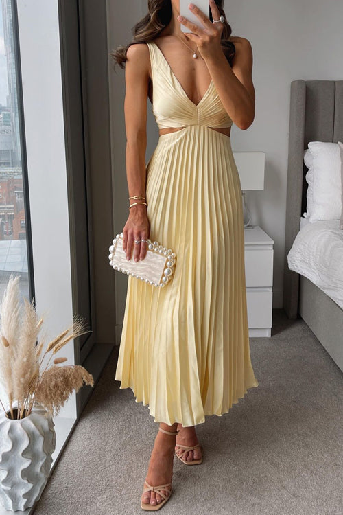Annette | Wedding Guest Midi Dress with Deep V Neck and Cutout Waist