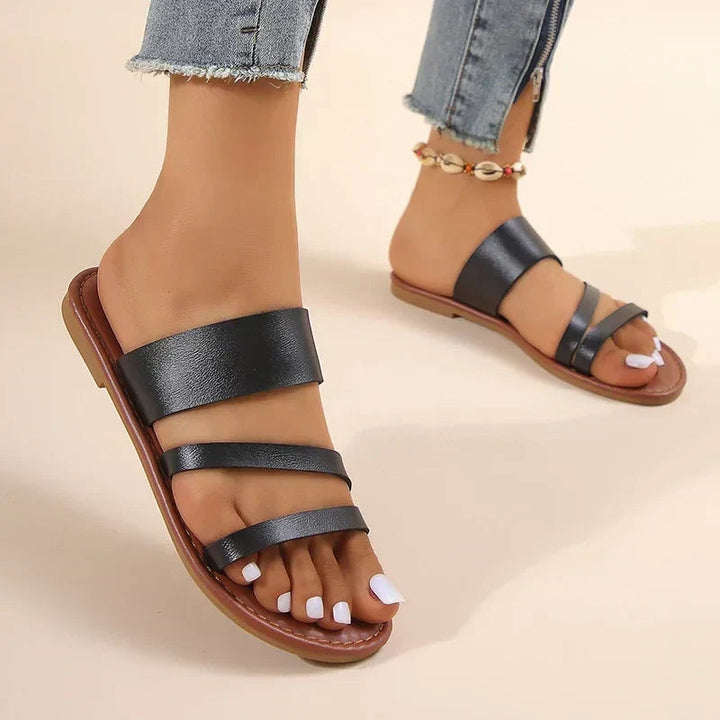 Antoinette | Flat Sandals with Strappy Design and Open Toe