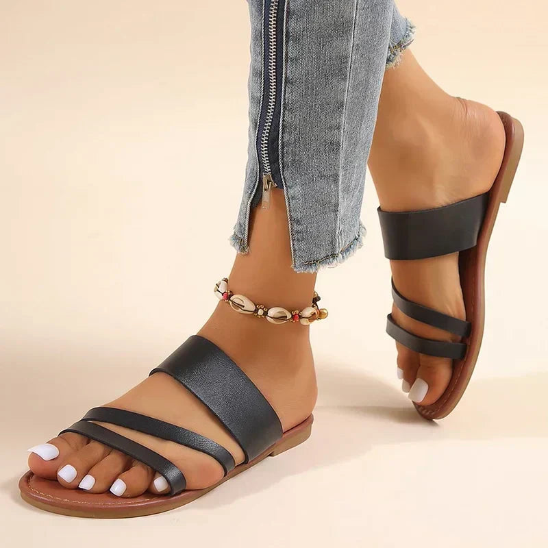 Antoinette | Flat Sandals with Strappy Design and Open Toe