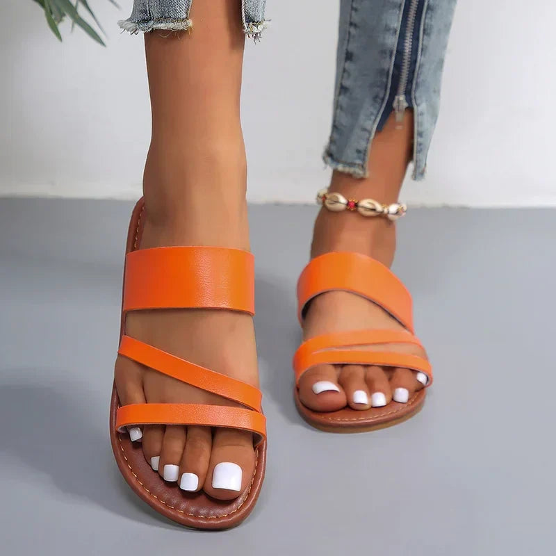 Antoinette | Flat Sandals with Strappy Design and Open Toe