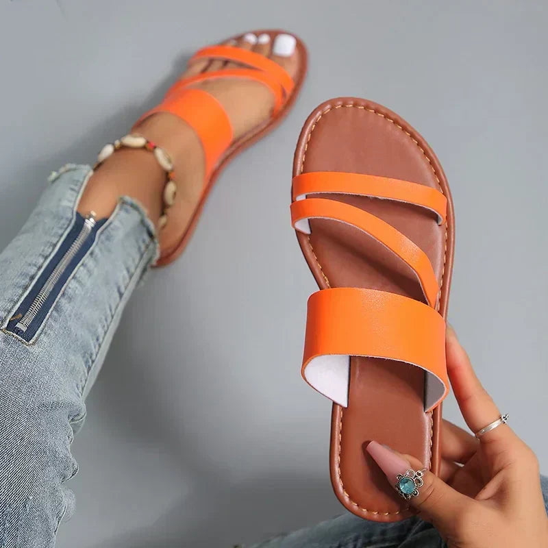 Antoinette | Flat Sandals with Strappy Design and Open Toe