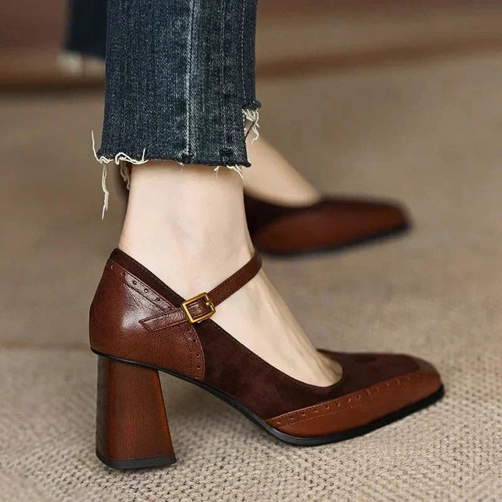 Antoinette | Mary Jane Block Heels with Ankle Strap and Square Toe