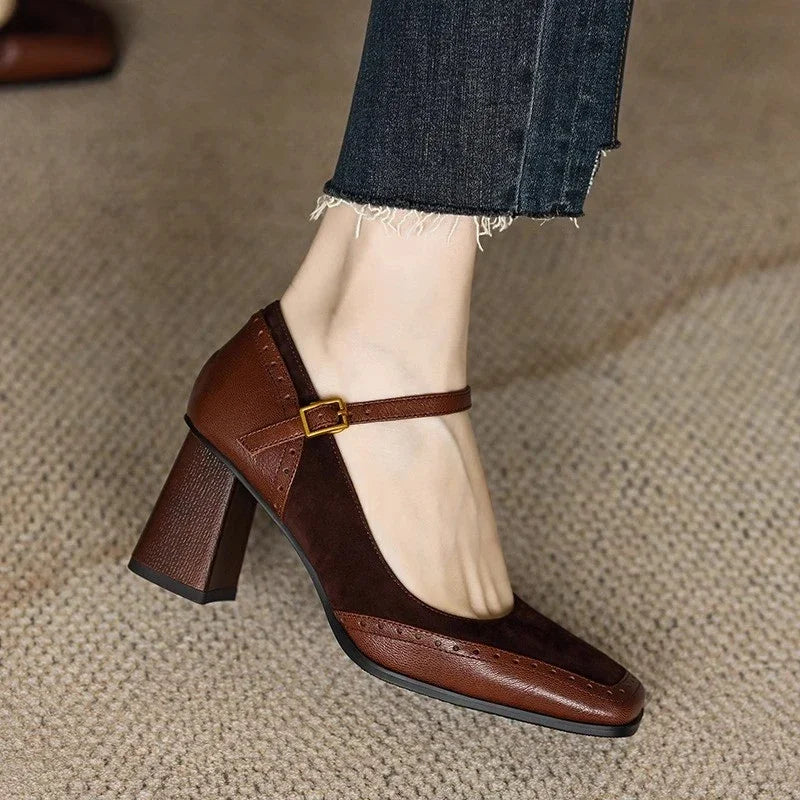 Antoinette | Mary Jane Block Heels with Ankle Strap and Square Toe
