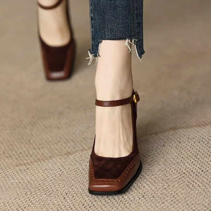 Antoinette | Mary Jane Block Heels with Ankle Strap and Square Toe