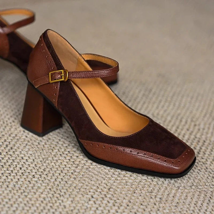 Antoinette | Mary Jane Block Heels with Ankle Strap and Square Toe