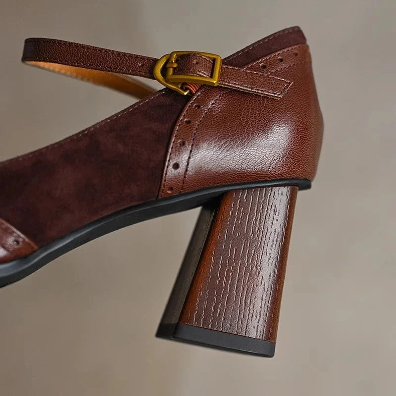 Antoinette | Mary Jane Block Heels with Ankle Strap and Square Toe