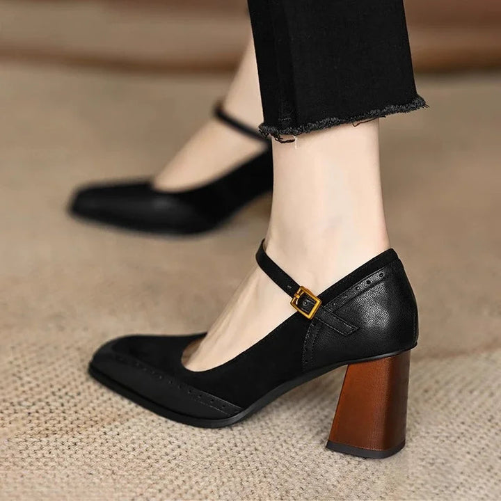 Antoinette | Mary Jane Block Heels with Ankle Strap and Square Toe