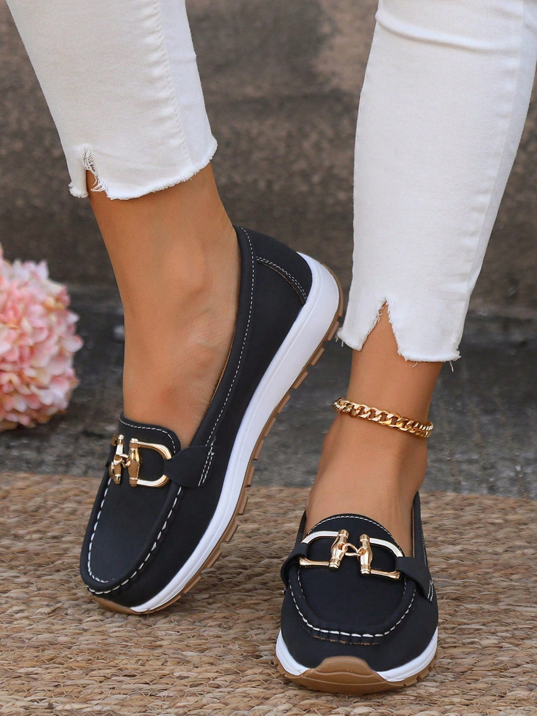 Audrey | Loafers with Metal Buckle Detail and Flat Sole