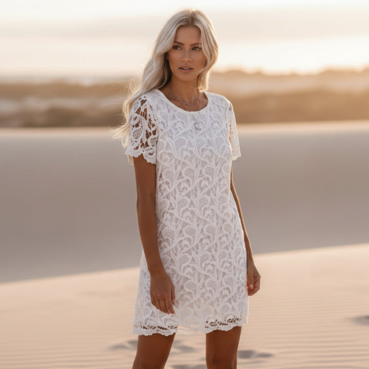 Audrey | Mini Dress with Lace Overlay and Short Sleeves