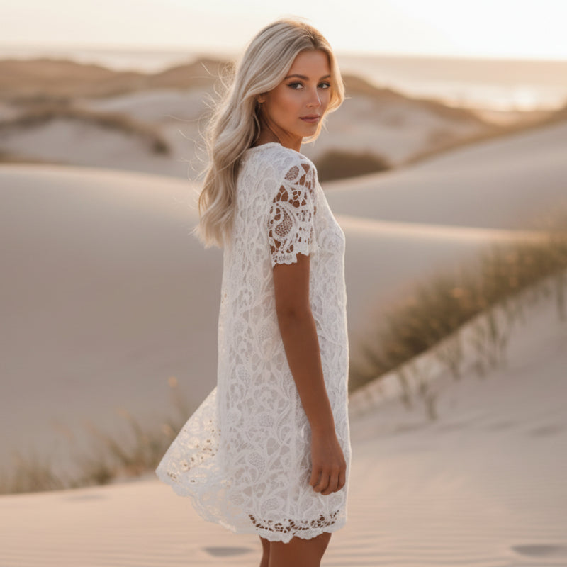 Audrey | Mini Dress with Lace Overlay and Short Sleeves