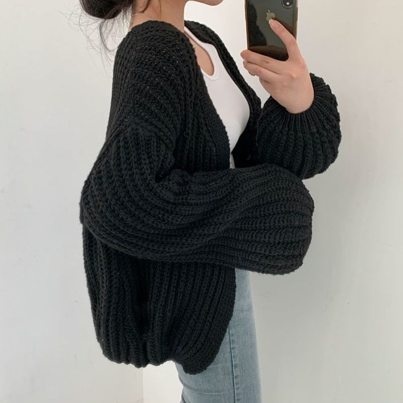 Beatrice | Cardigan with Open Front and Balloon Sleeves