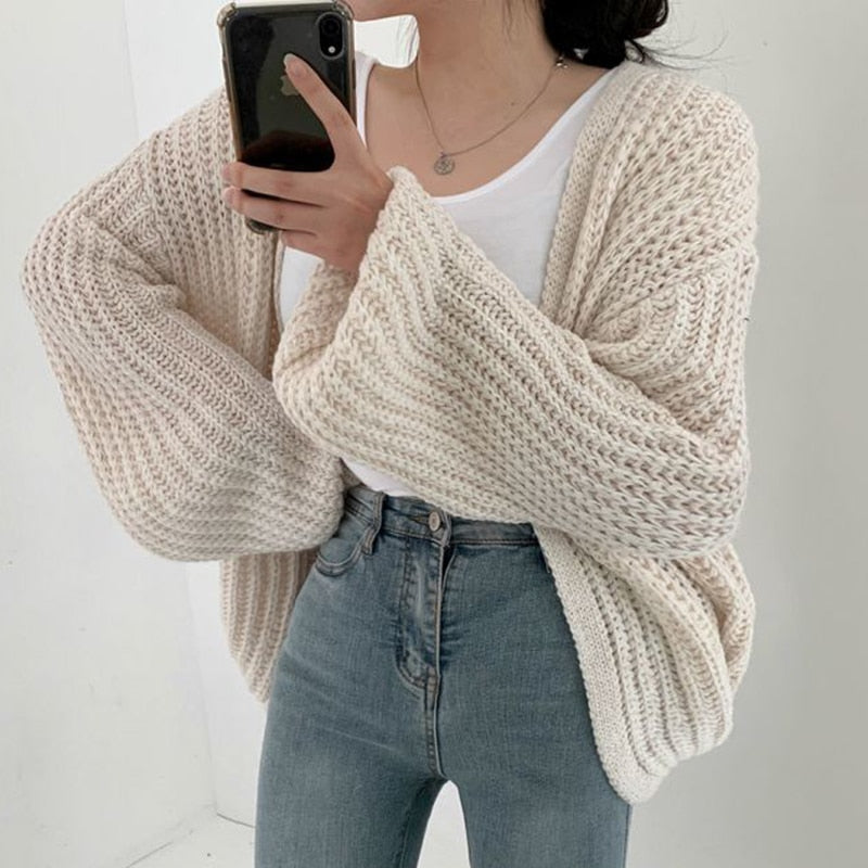 Beatrice | Cardigan with Open Front and Balloon Sleeves