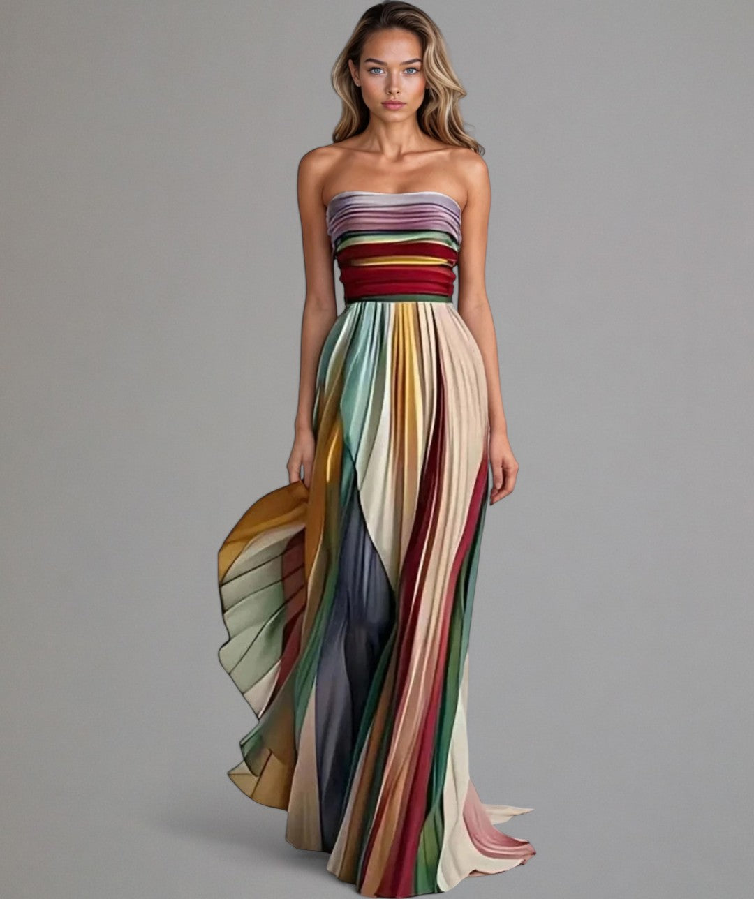 Beatrice | Wedding Guest Maxi Dress with Strapless Neckline and Pleated Skirt