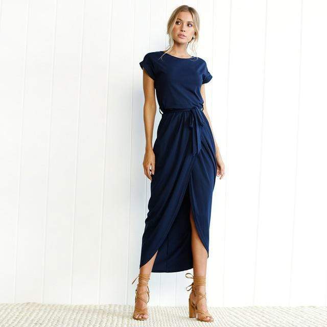 Bernadette | Boho Maxi Dress with Drawstring Waist and Front Slit