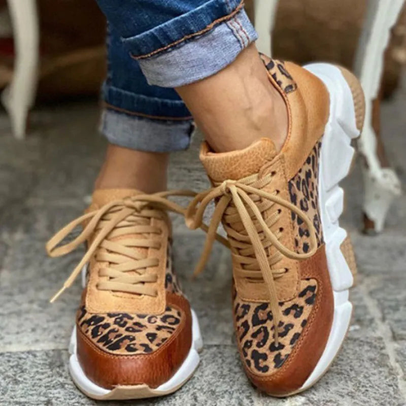 Bernadette | Leopard Print Sneakers with Lace-Up Front and Chunky Sole