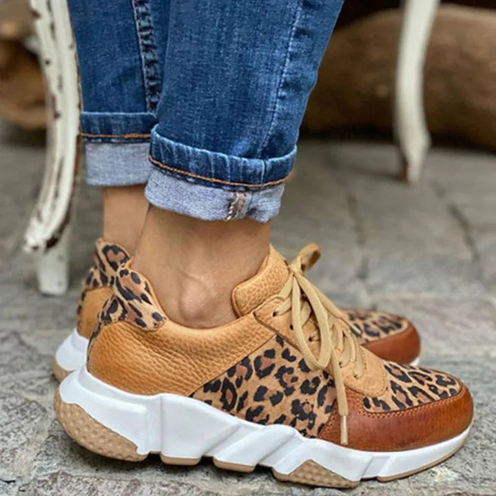 Bernadette | Leopard Print Sneakers with Lace-Up Front and Chunky Sole