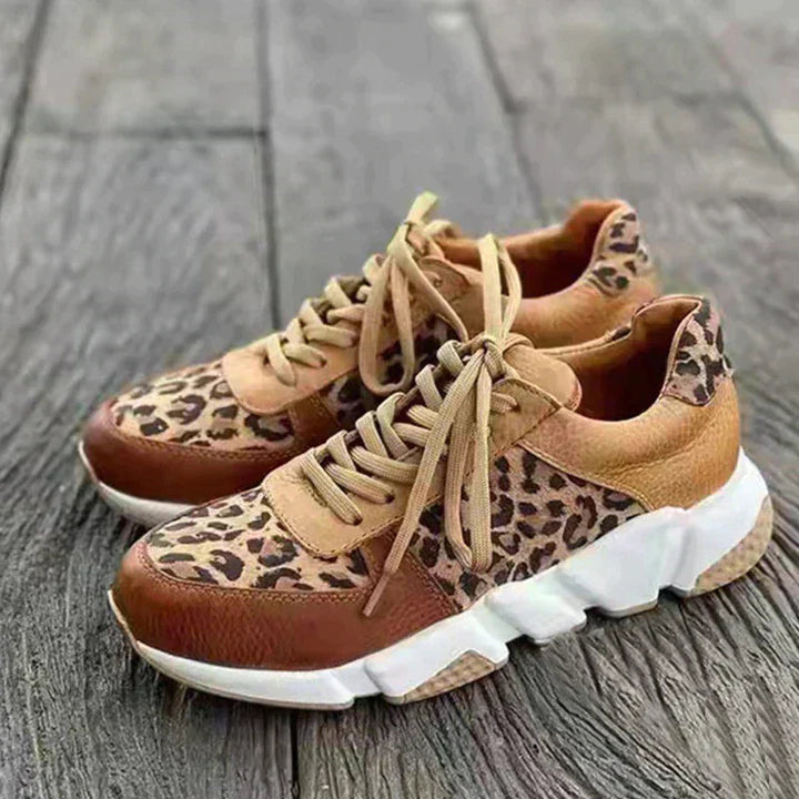 Bernadette | Leopard Print Sneakers with Lace-Up Front and Chunky Sole