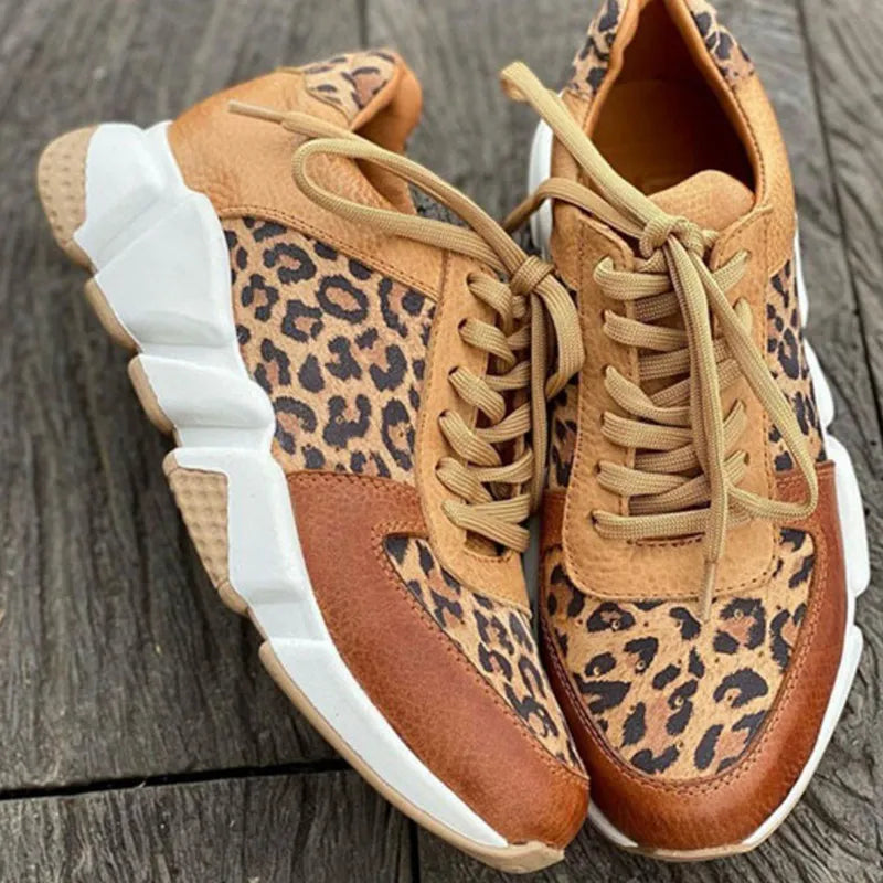 Bernadette | Leopard Print Sneakers with Lace-Up Front and Chunky Sole