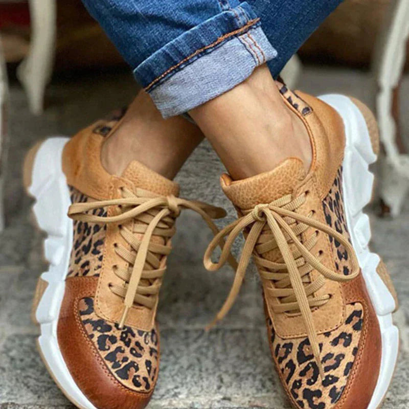Bernadette | Leopard Print Sneakers with Lace-Up Front and Chunky Sole