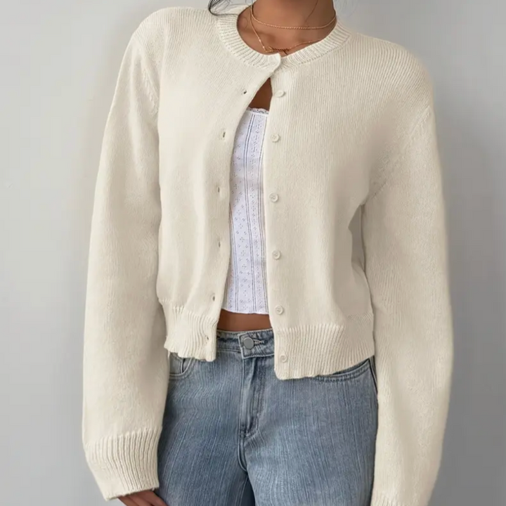 Beverly | Cropped Cardigan with Button Front and Crew Neck
