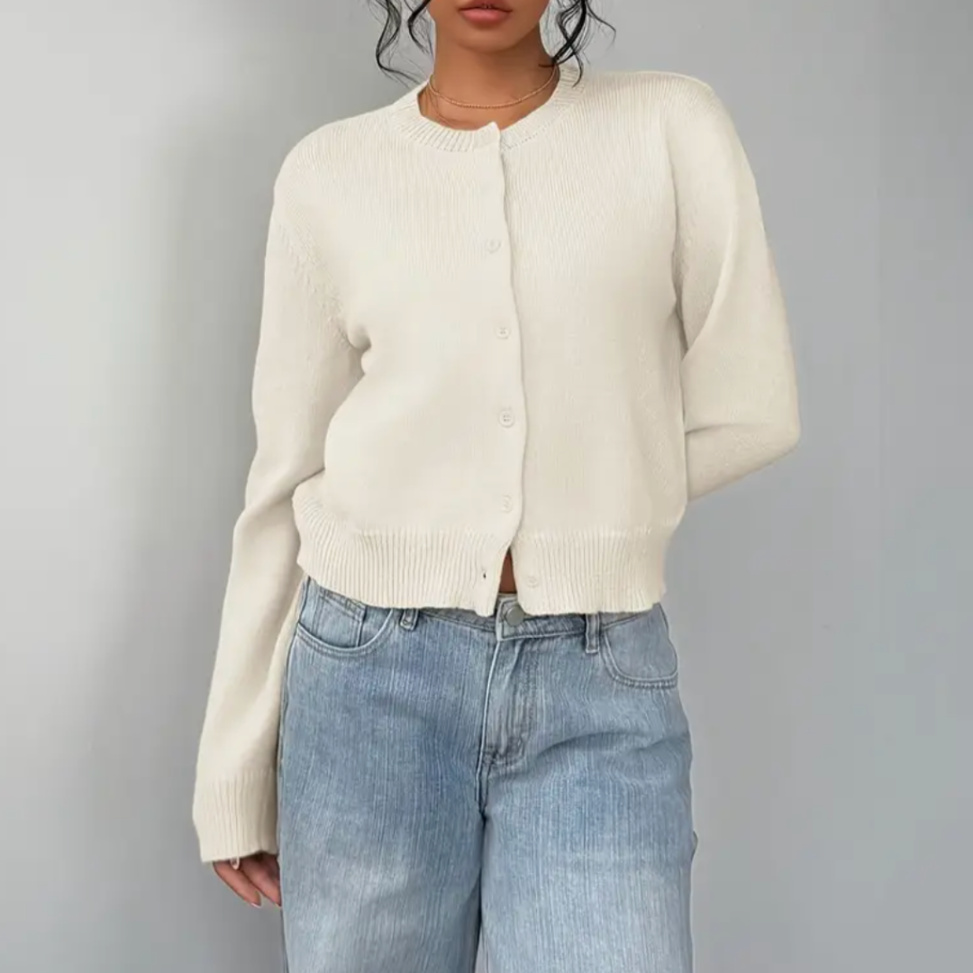 Beverly | Cropped Cardigan with Button Front and Crew Neck
