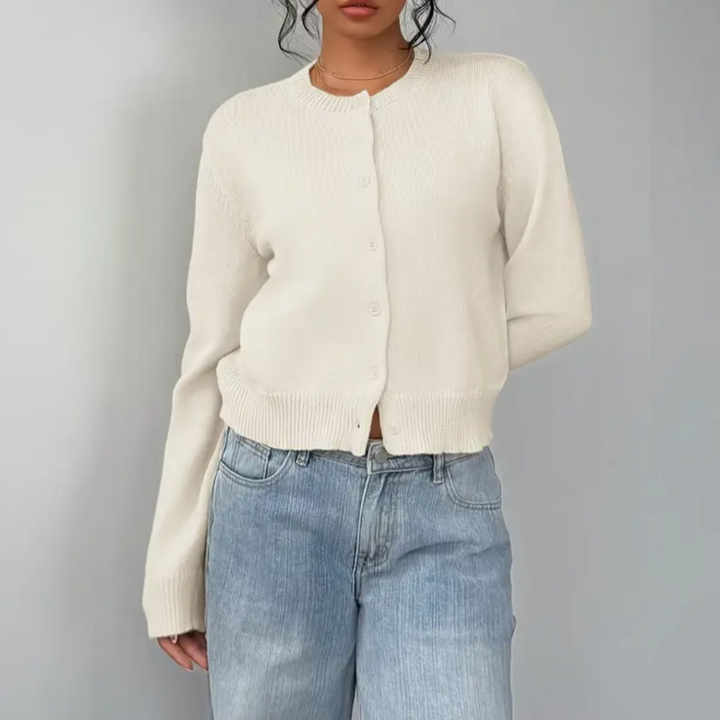 Beverly | Cropped Cardigan with Button Front and Crew Neck