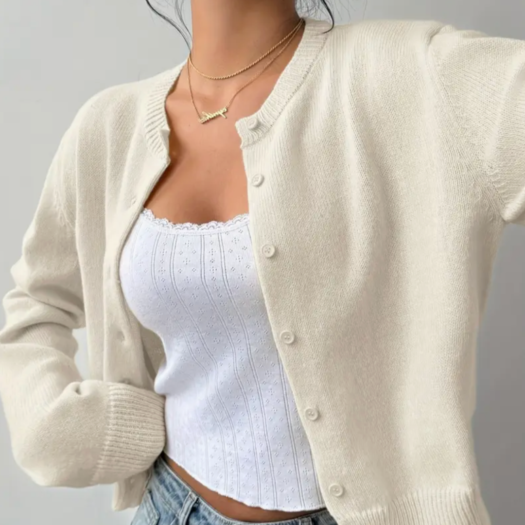 Beverly | Cropped Cardigan with Button Front and Crew Neck