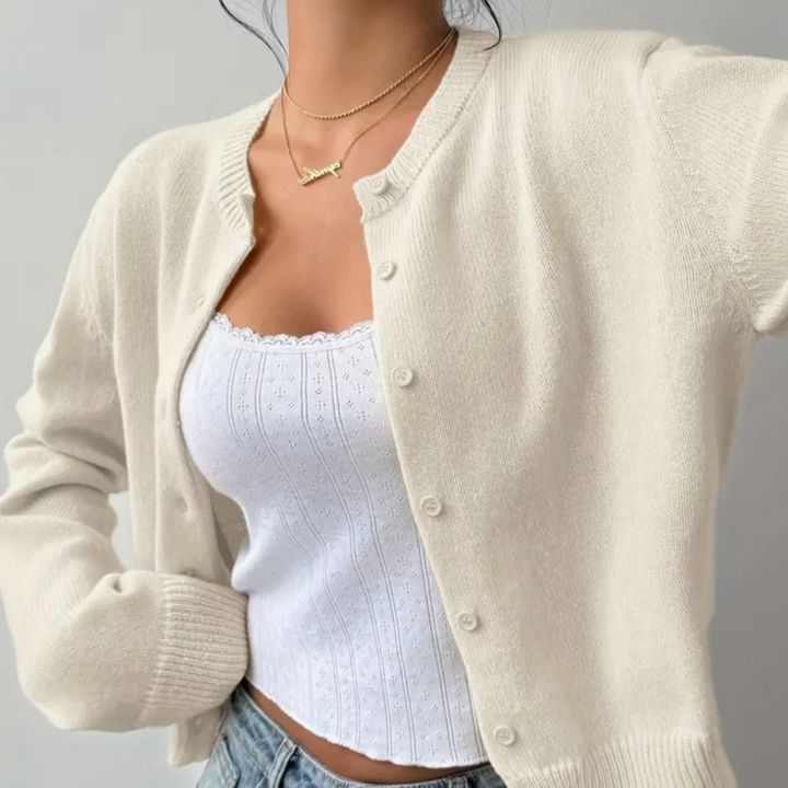 Beverly | Cropped Cardigan with Button Front and Crew Neck