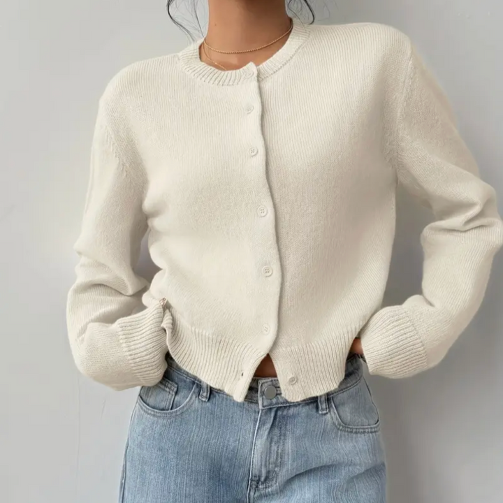 Beverly | Cropped Cardigan with Button Front and Crew Neck