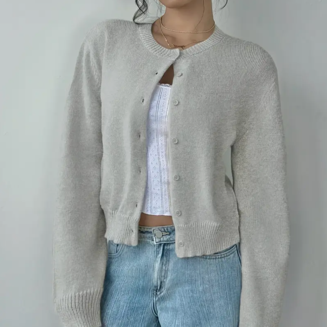 Beverly | Cropped Cardigan with Button Front and Crew Neck