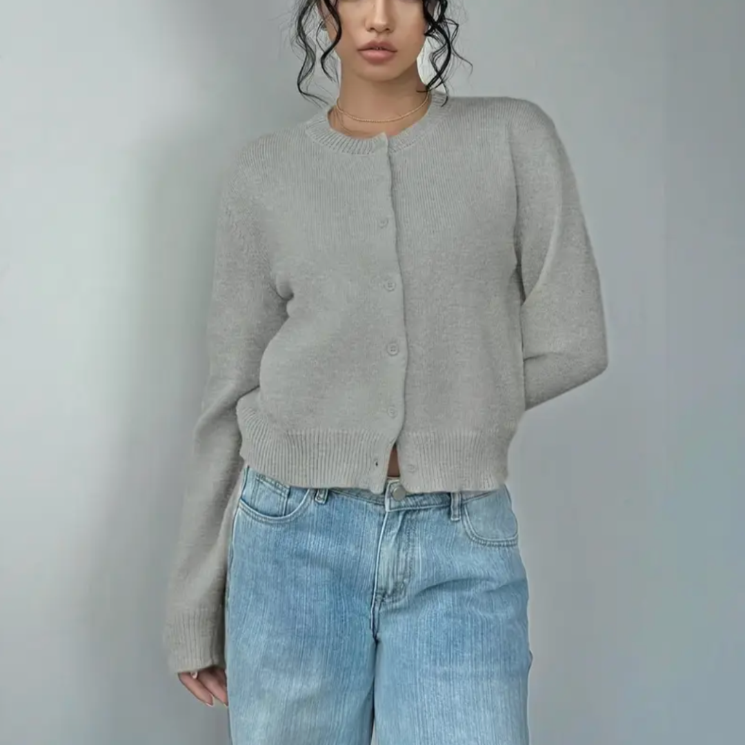 Beverly | Cropped Cardigan with Button Front and Crew Neck