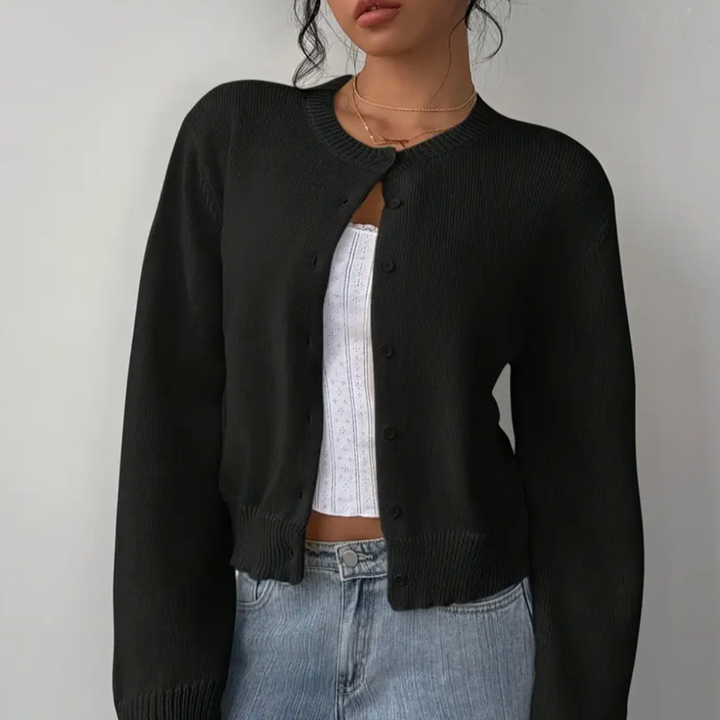Beverly | Cropped Cardigan with Button Front and Crew Neck