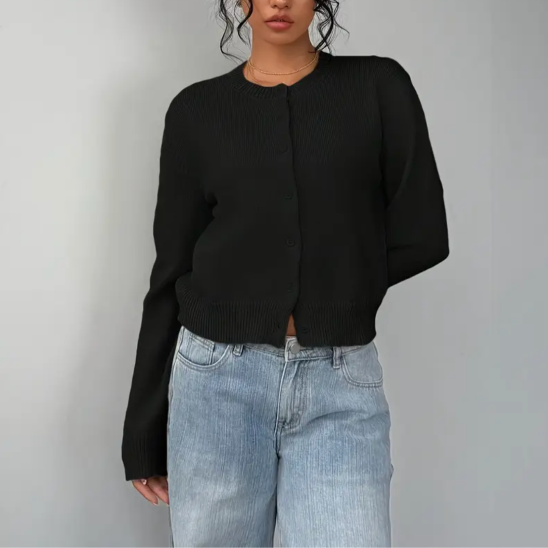 Beverly | Cropped Cardigan with Button Front and Crew Neck