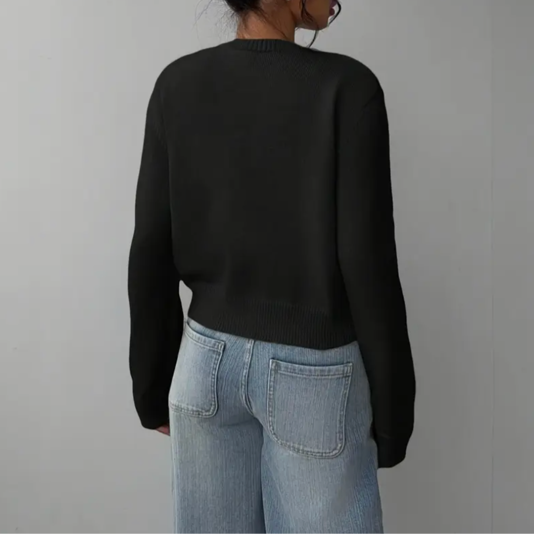 Beverly | Cropped Cardigan with Button Front and Crew Neck
