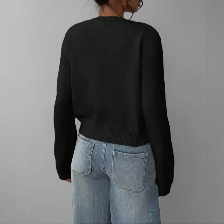 Beverly | Cropped Cardigan with Button Front and Crew Neck