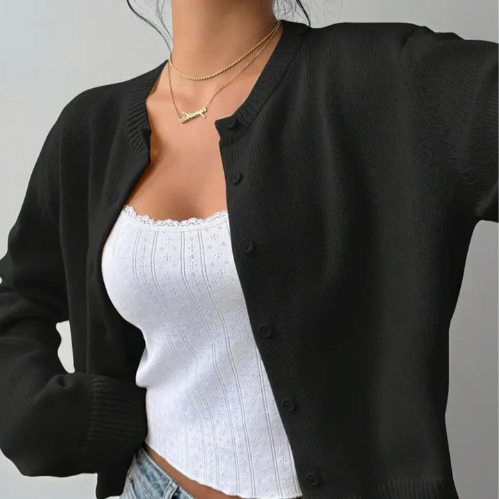 Beverly | Cropped Cardigan with Button Front and Crew Neck