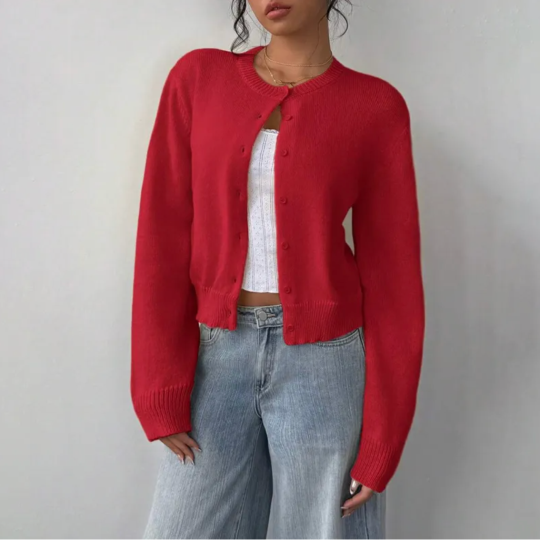 Beverly | Cropped Cardigan with Button Front and Crew Neck