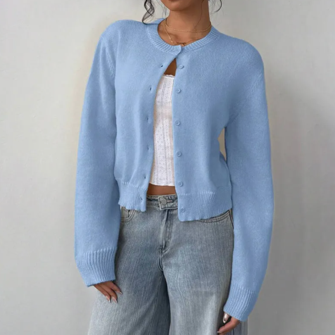 Beverly | Cropped Cardigan with Button Front and Crew Neck