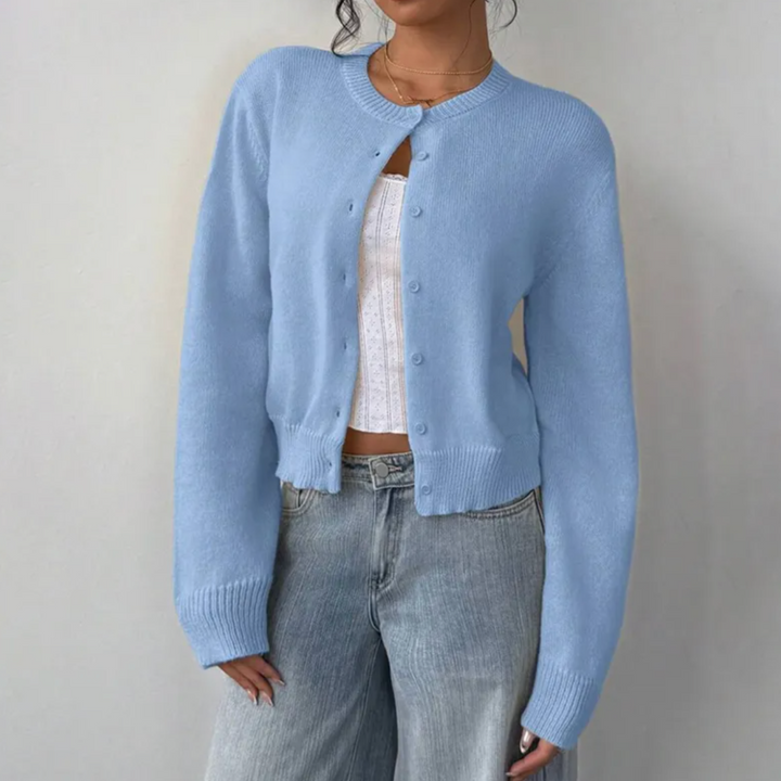 Beverly | Cropped Cardigan with Button Front and Crew Neck