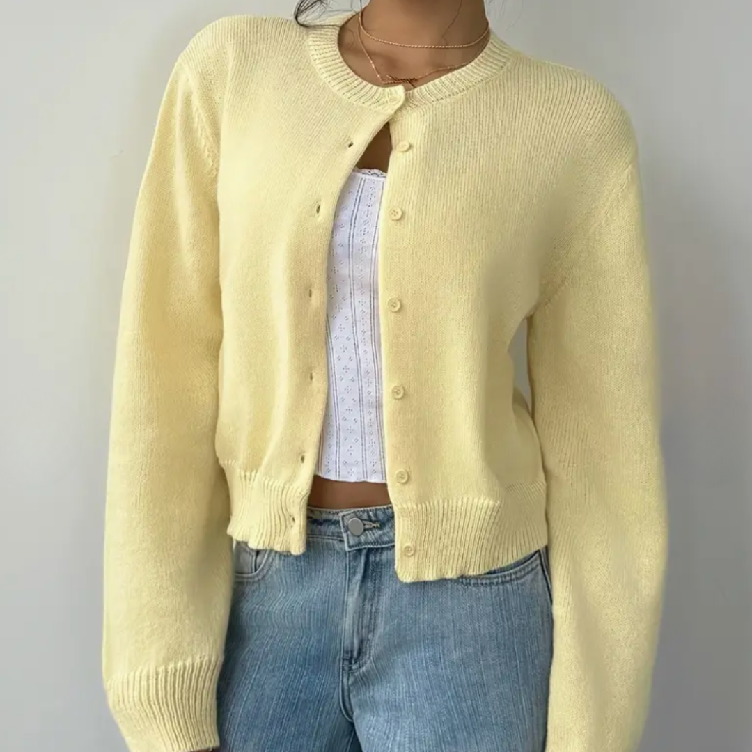 Beverly | Cropped Cardigan with Button Front and Crew Neck