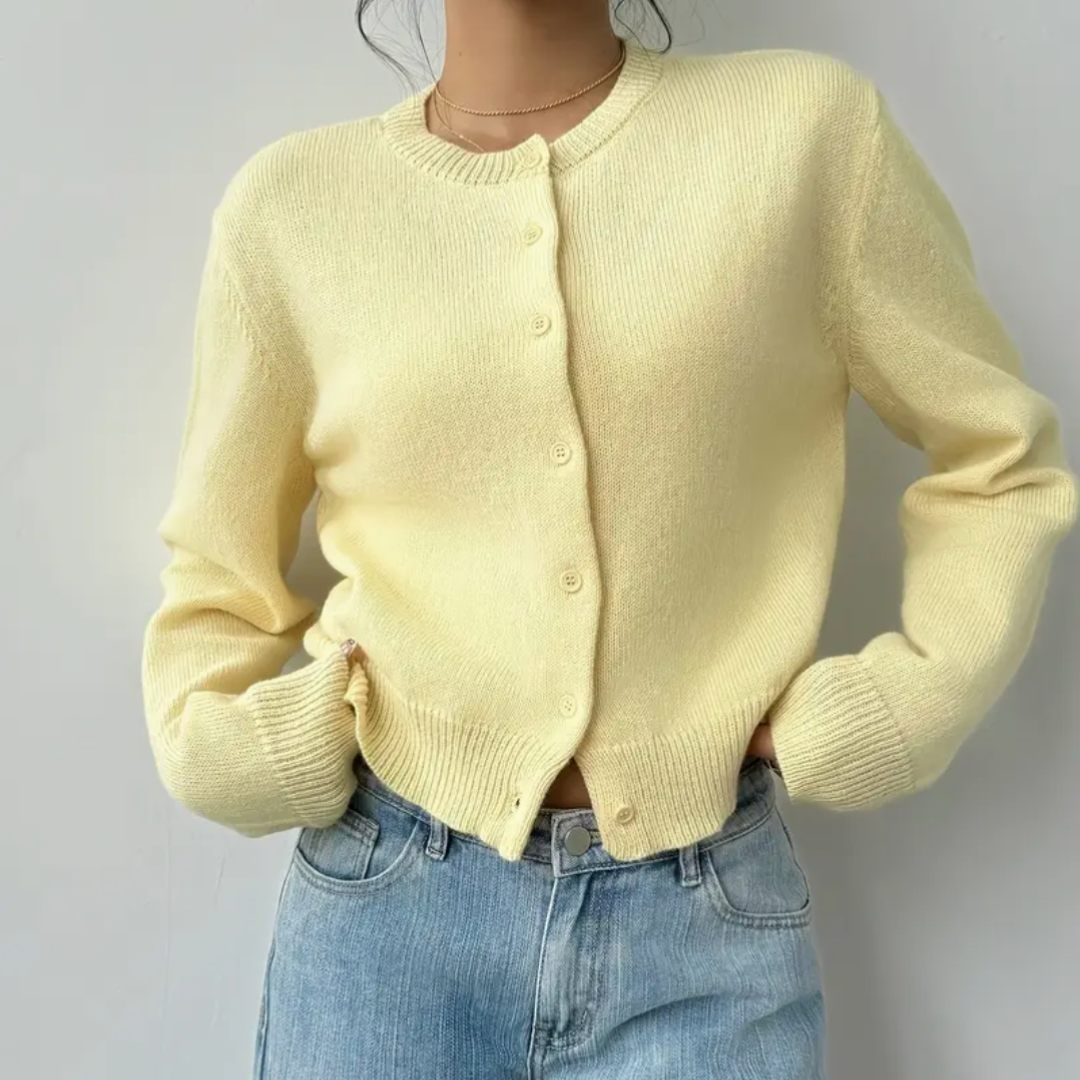 Beverly | Cropped Cardigan with Button Front and Crew Neck