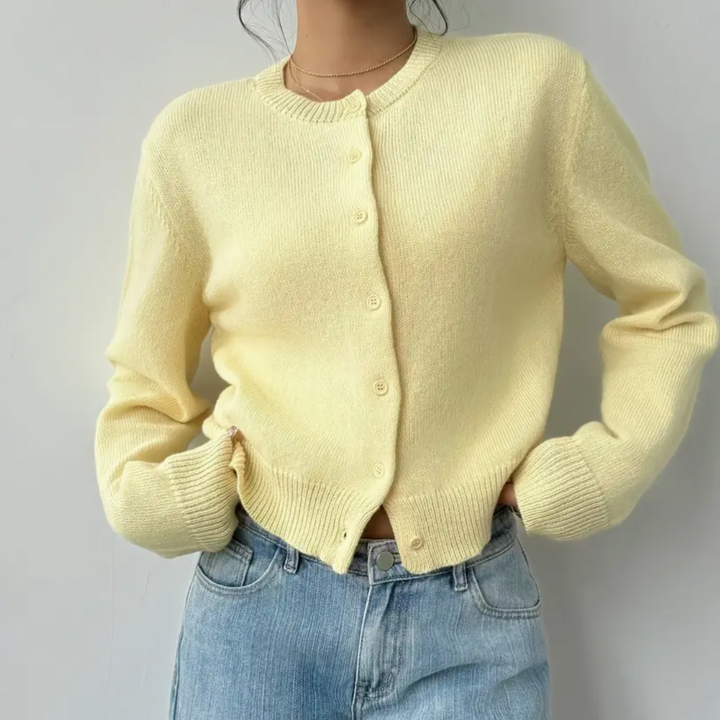 Beverly | Cropped Cardigan with Button Front and Crew Neck