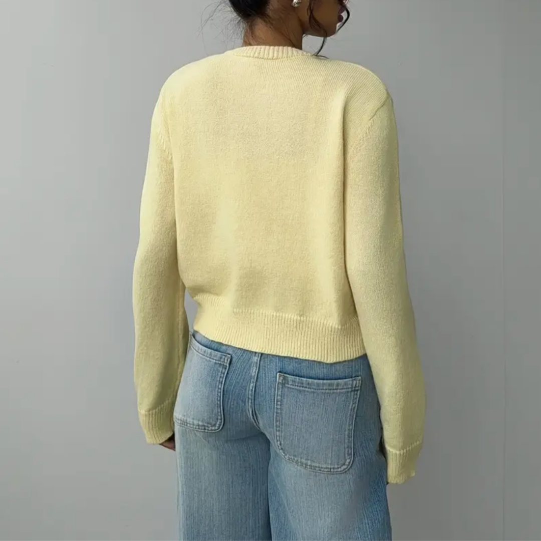 Beverly | Cropped Cardigan with Button Front and Crew Neck