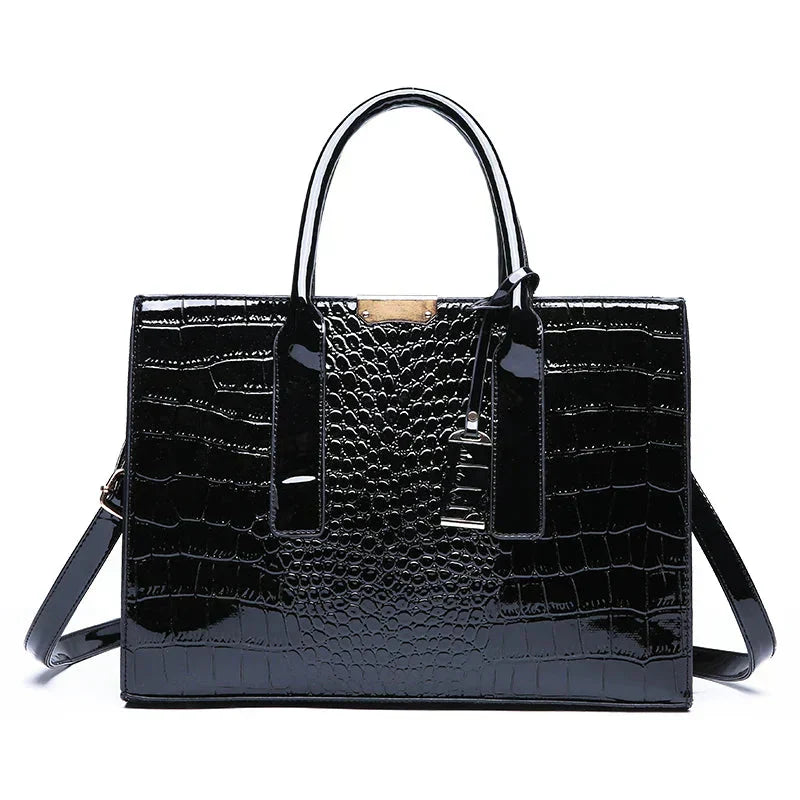 Brenda | Crocodile Embossed Tote Bag with Top Handles and Detachable Strap