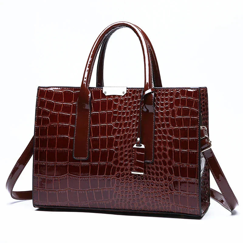 Brenda | Crocodile Embossed Tote Bag with Top Handles and Detachable Strap