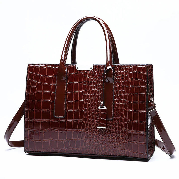 Brenda | Crocodile Embossed Tote Bag with Top Handles and Detachable Strap