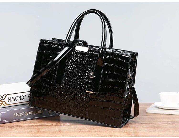 Brenda | Crocodile Embossed Tote Bag with Top Handles and Detachable Strap