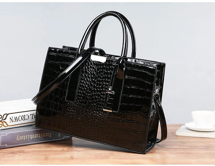 Brenda | Crocodile Embossed Tote Bag with Top Handles and Detachable Strap